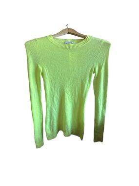 Barneys New York Neon Yellow Lime Knit Sweater 100% Cashmere Bright Cozy Top XS